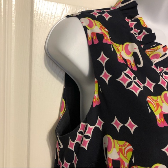 Crown & Ivy Elephant Shift Dress Blue Ruffle Collared Sleeveless V-neckline 6P - Picture 6 of 10